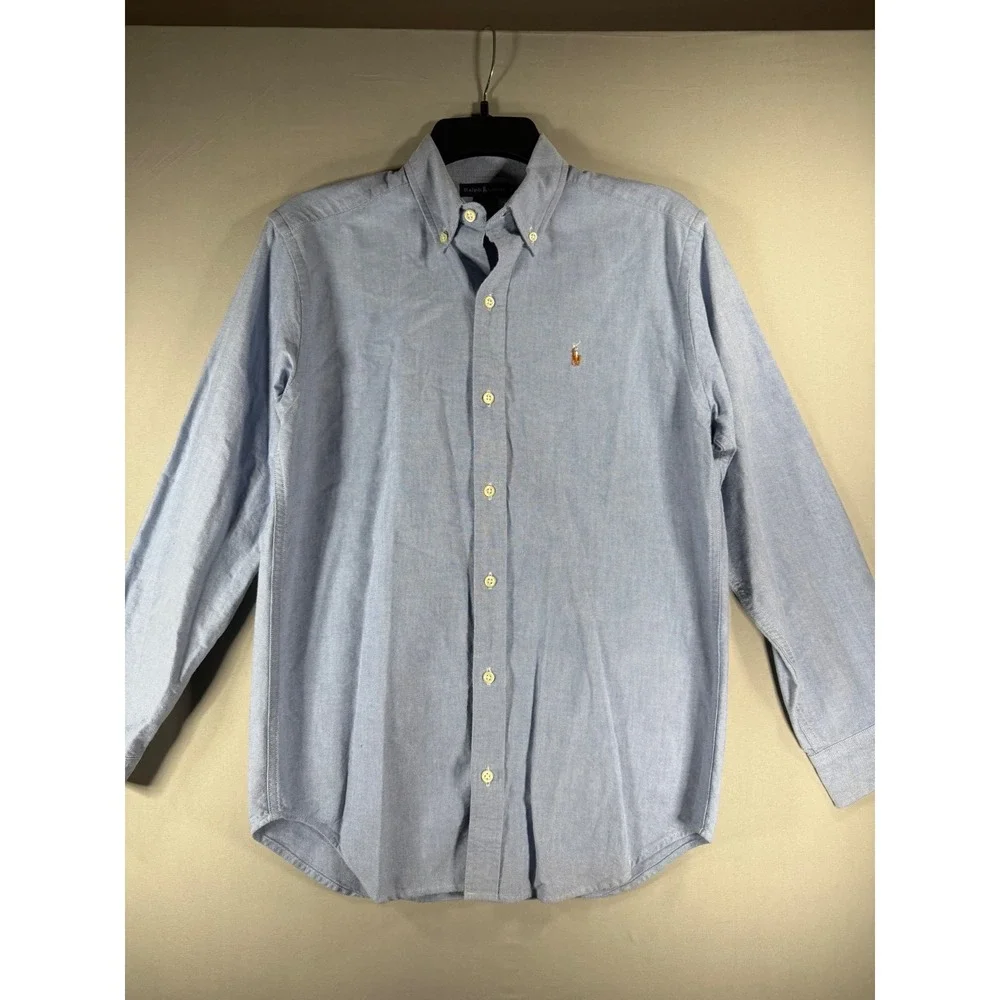 Ralph Lauren Boys Light Blue Oxford Button Down Shirt Size 16 Long Sleeve Pony